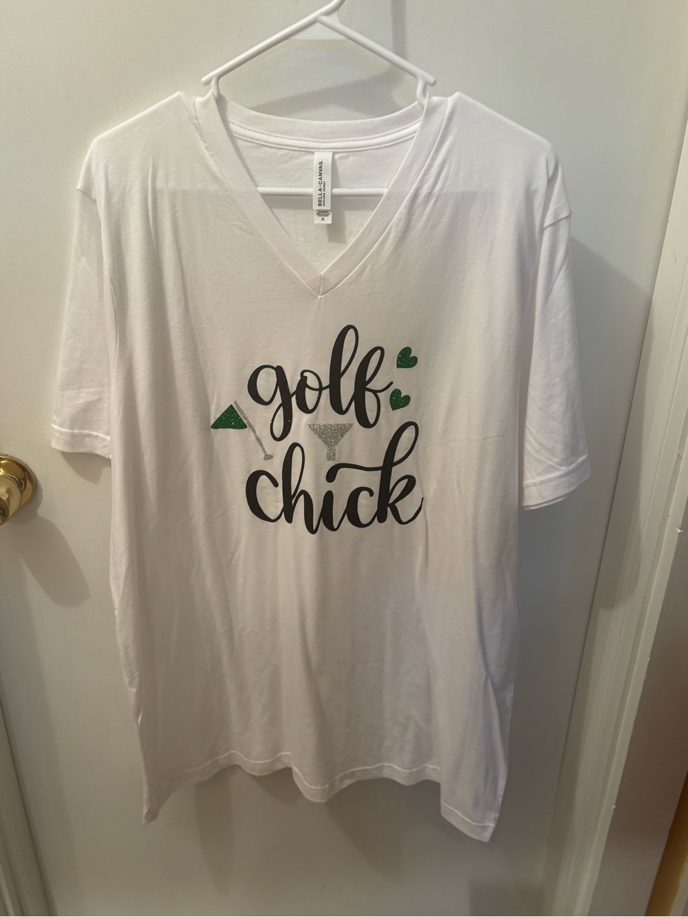 Women's White 'Golf Chick' V-Neck Graphic Tee